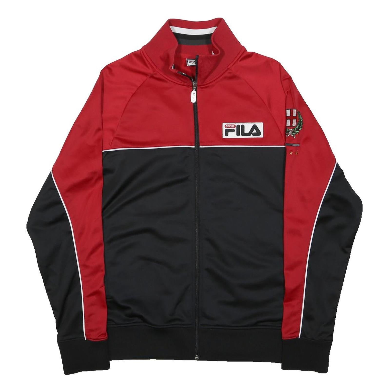 FILA Mens Red & Black Italia Track Jacket M Cotton Blend Zip Plain Sportswear