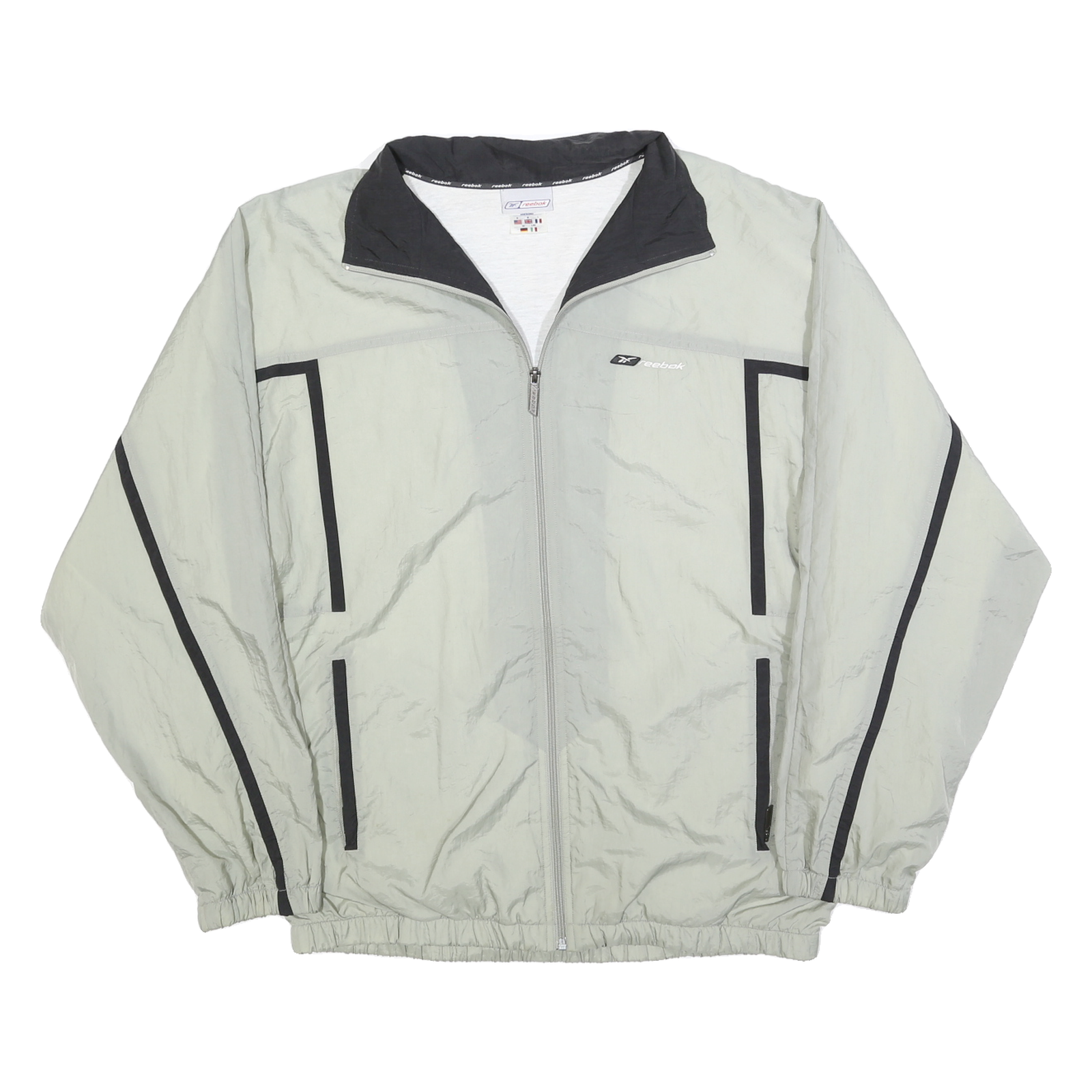 REEBOK Mens Grey & Black Track Jacket M Polyester Blend Zip Athletic Wear