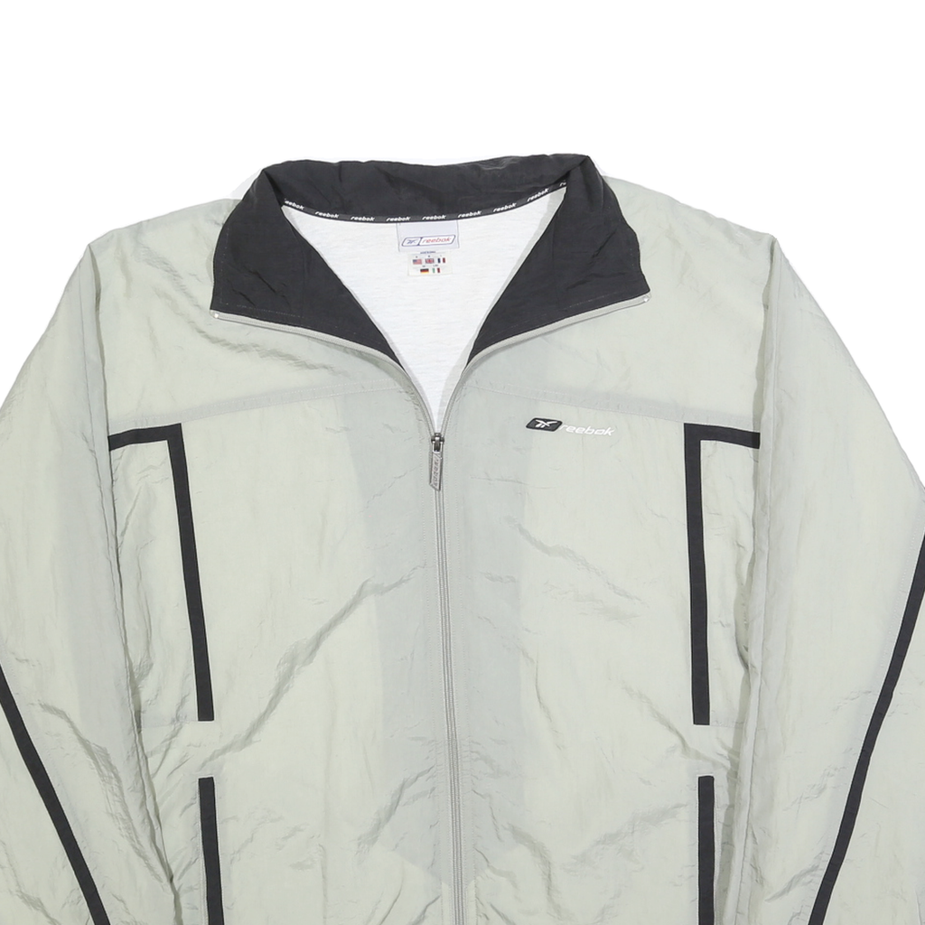REEBOK Mens Grey & Black Track Jacket M Polyester Blend Zip Athletic Wear