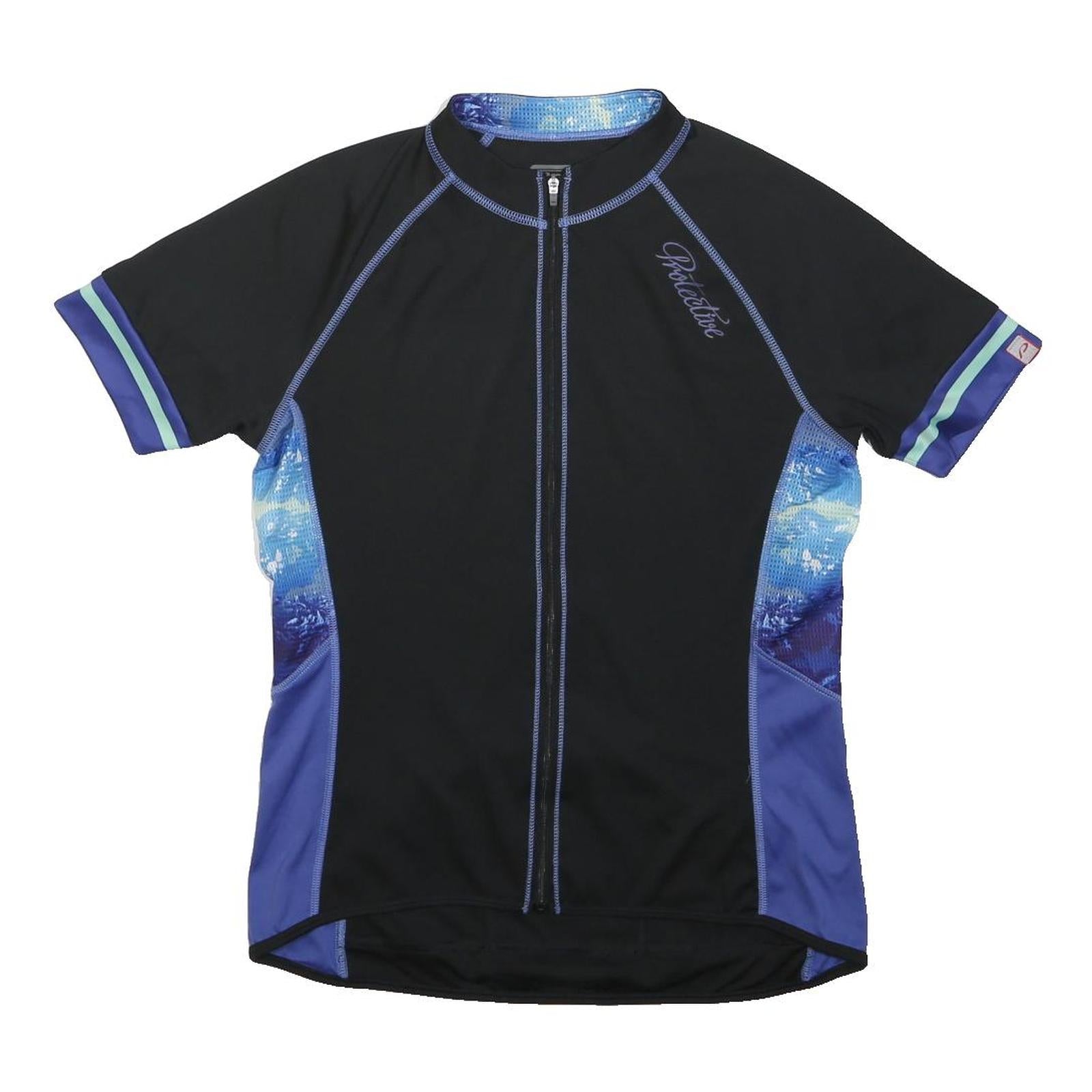 PROTECTIVE Mens Black & Blue Cycling Jersey M Short Sleeve Zip Front Sports