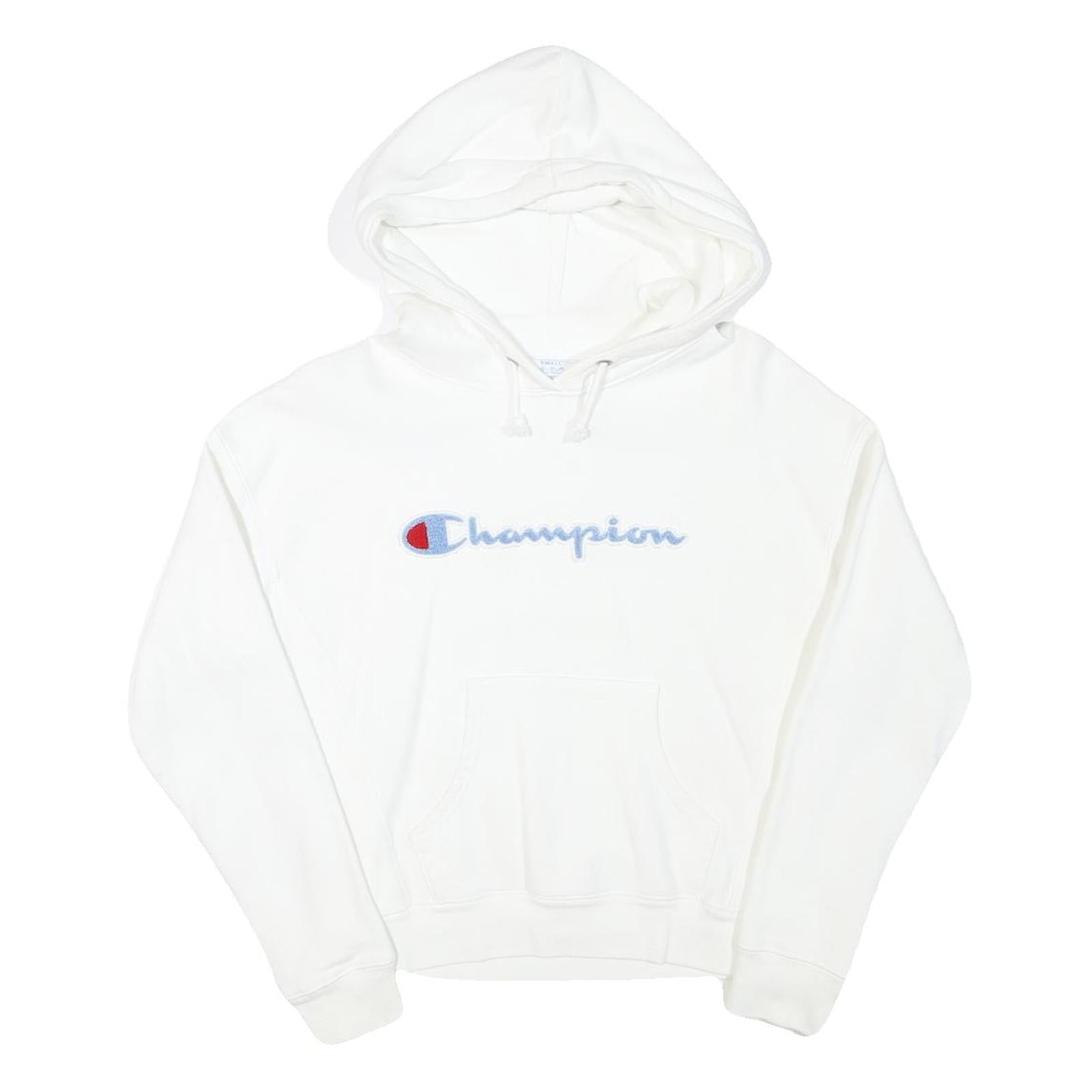CHAMPION Mens White Hoodie S Cotton Blend Pullover Drawstring Hood
