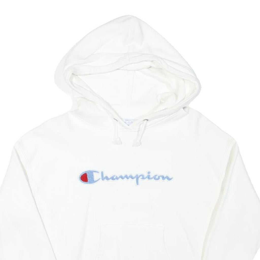 CHAMPION Mens White Hoodie S Cotton Blend Pullover Drawstring Hood