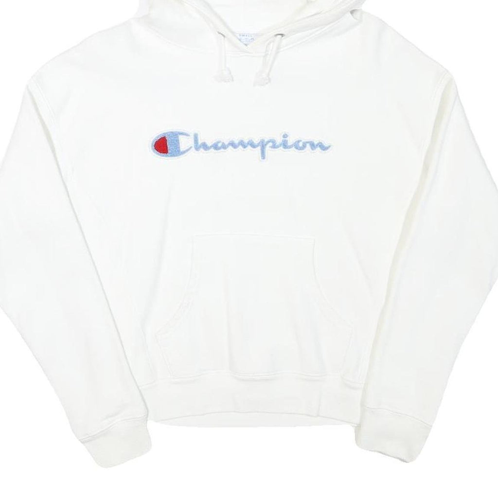 CHAMPION Mens White Hoodie S Cotton Blend Pullover Drawstring Hood