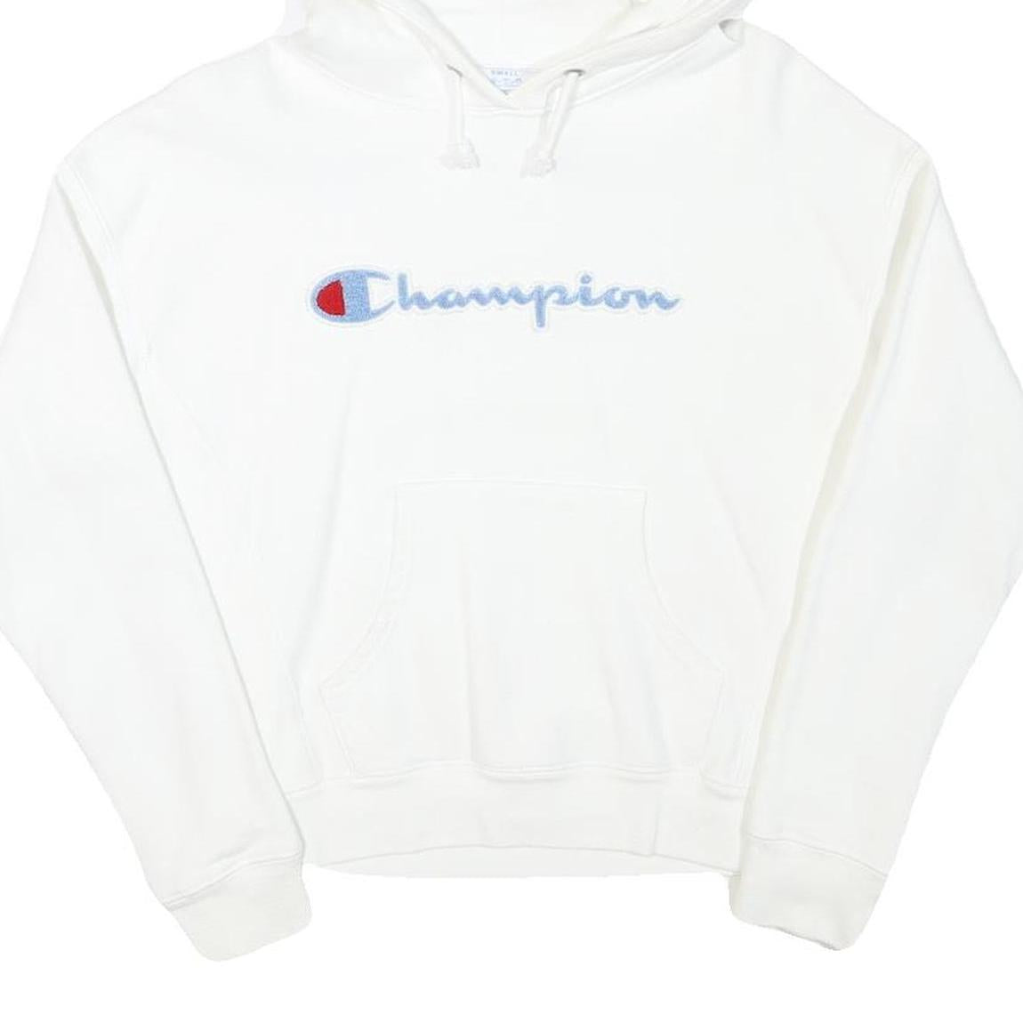 CHAMPION Mens White Hoodie S Cotton Blend Pullover Drawstring Hood