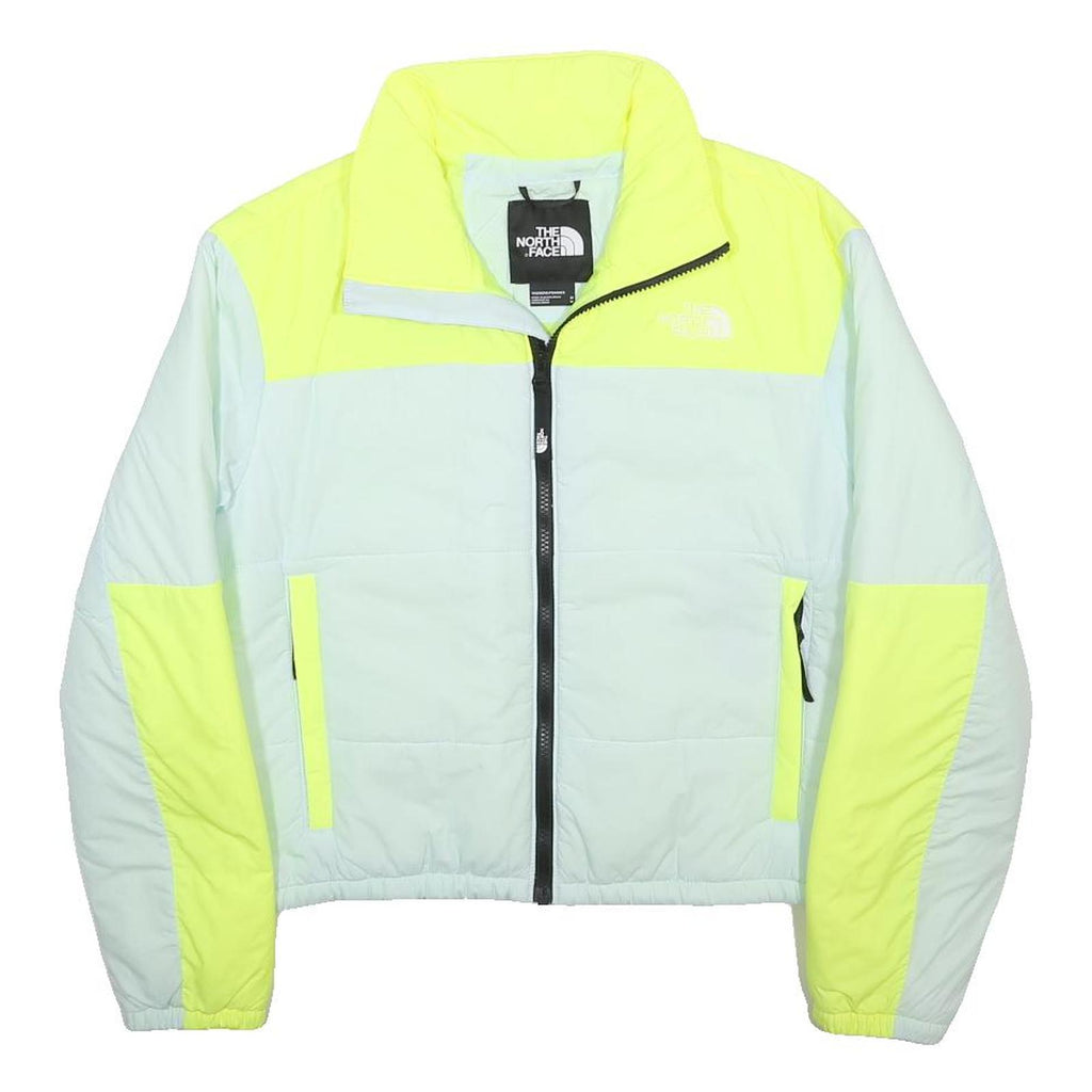 THE NORTH FACE Womens Yellow & Light Blue Puffer Jacket M Nylon Zip Outdoor Wear