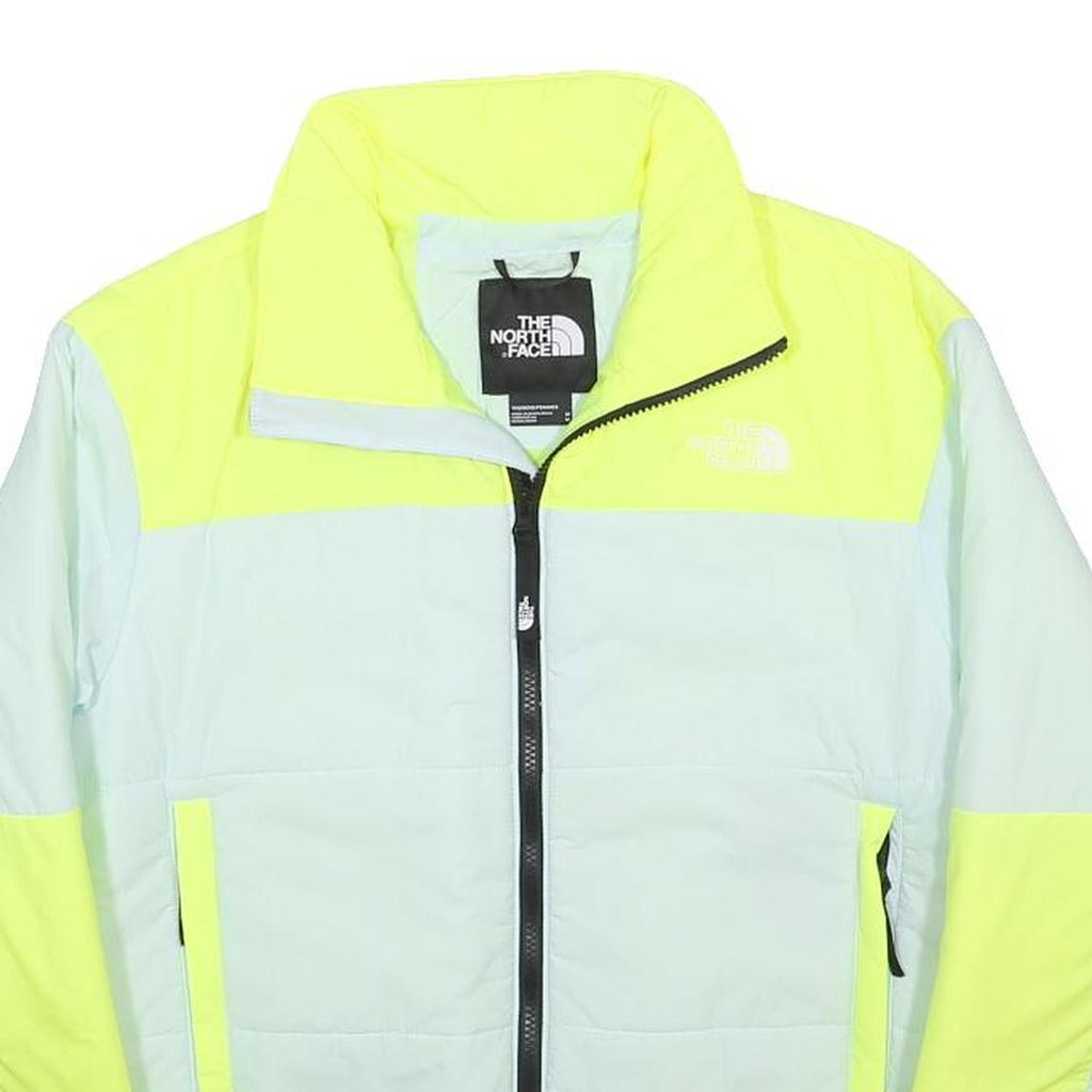 THE NORTH FACE Womens Yellow & Light Blue Puffer Jacket M Nylon Zip Outdoor Wear