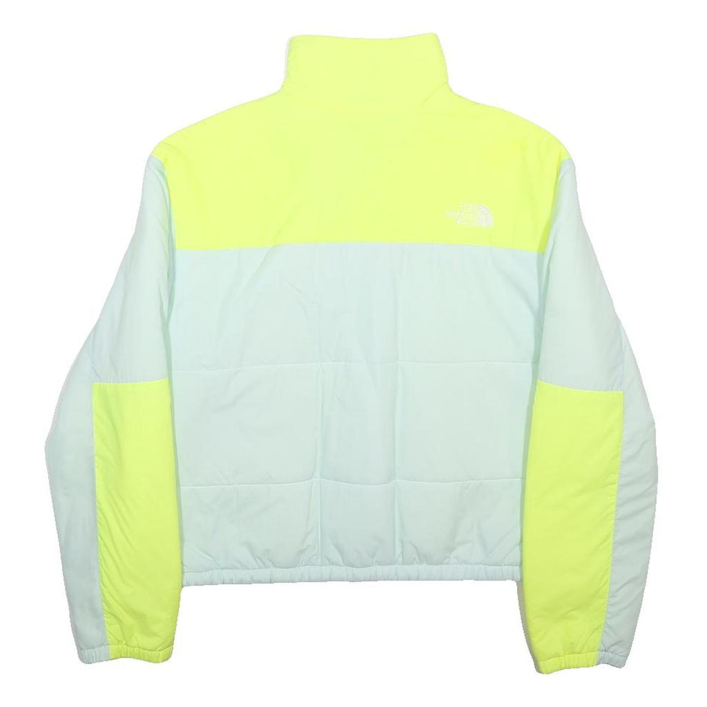THE NORTH FACE Womens Yellow & Light Blue Puffer Jacket M Nylon Zip Outdoor Wear