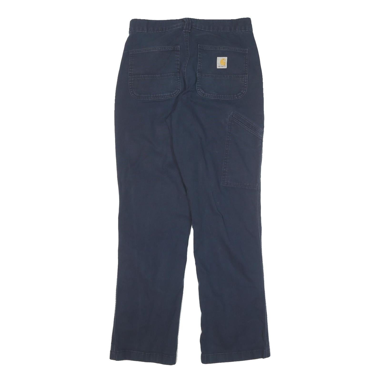 CARHARTT Mens Cotton Blend Navy Relaxed Leg Trousers W28 L30 Workwear Zip