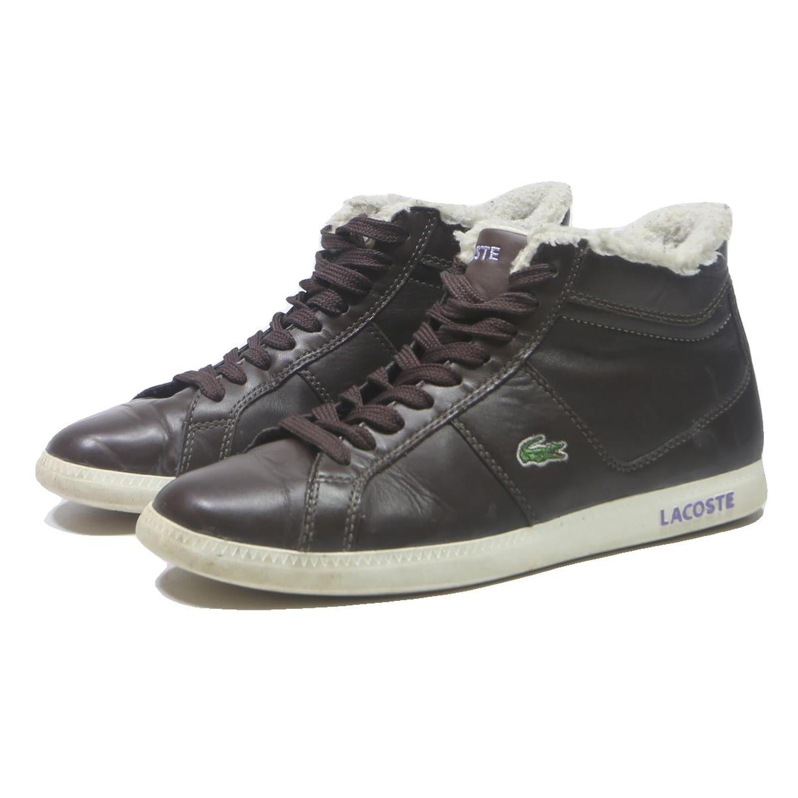 LACOSTE Womens High Top Trainers Boots Brown Leather UK 6.5 Faux Fur Winter