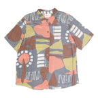 RAMANNA Womens Grey Brown & Pink Abstract Print Basic Shirt Short Sleeve Collar