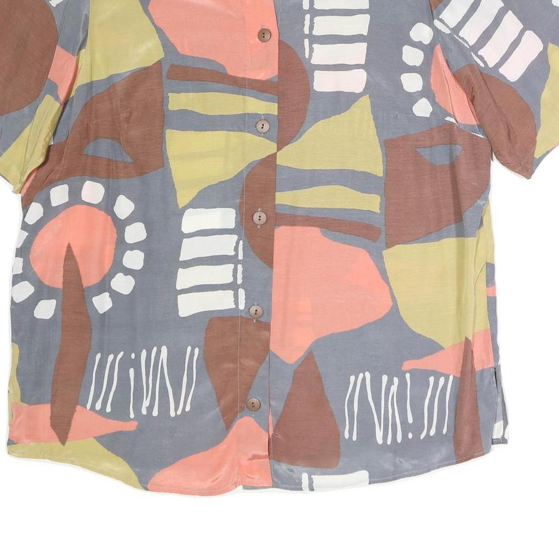 RAMANNA Womens Grey Brown & Pink Abstract Print Basic Shirt Short Sleeve Collar