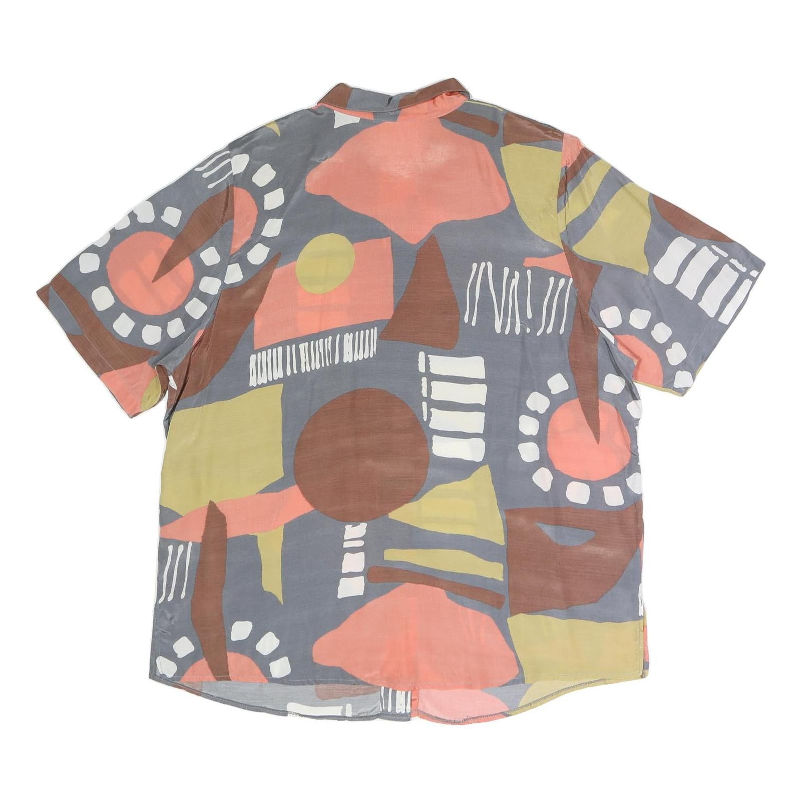 RAMANNA Womens Grey Brown & Pink Abstract Print Basic Shirt Short Sleeve Collar