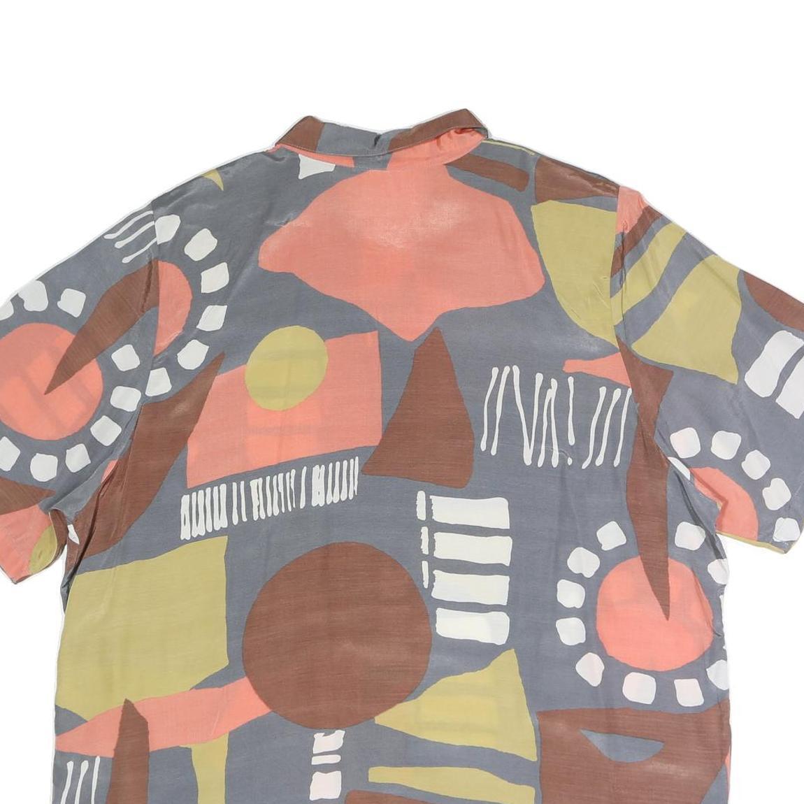 RAMANNA Womens Grey Brown & Pink Abstract Print Basic Shirt Short Sleeve Collar