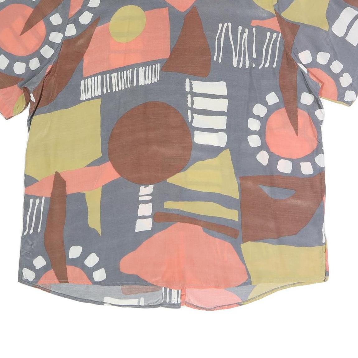 RAMANNA Womens Grey Brown & Pink Abstract Print Basic Shirt Short Sleeve Collar