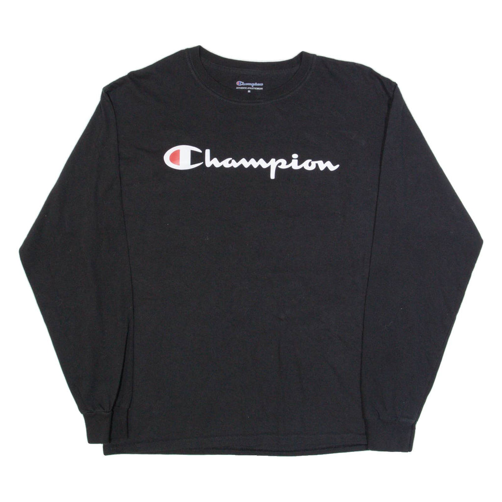 CHAMPION Mens T-Shirt Black Long Sleeve M