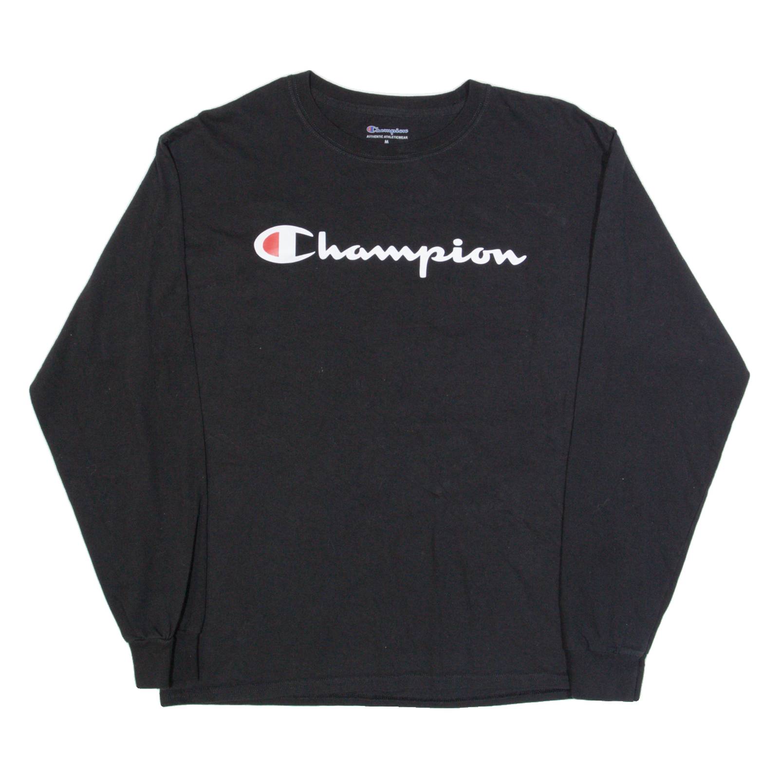 CHAMPION Mens T-Shirt Black Long Sleeve M