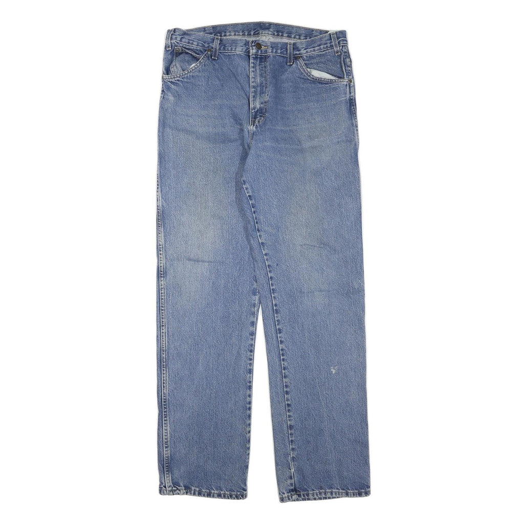 DICKIES Mens Jeans Blue Regular Straight Denim Medium W34 L34 Zip Cotton Blend