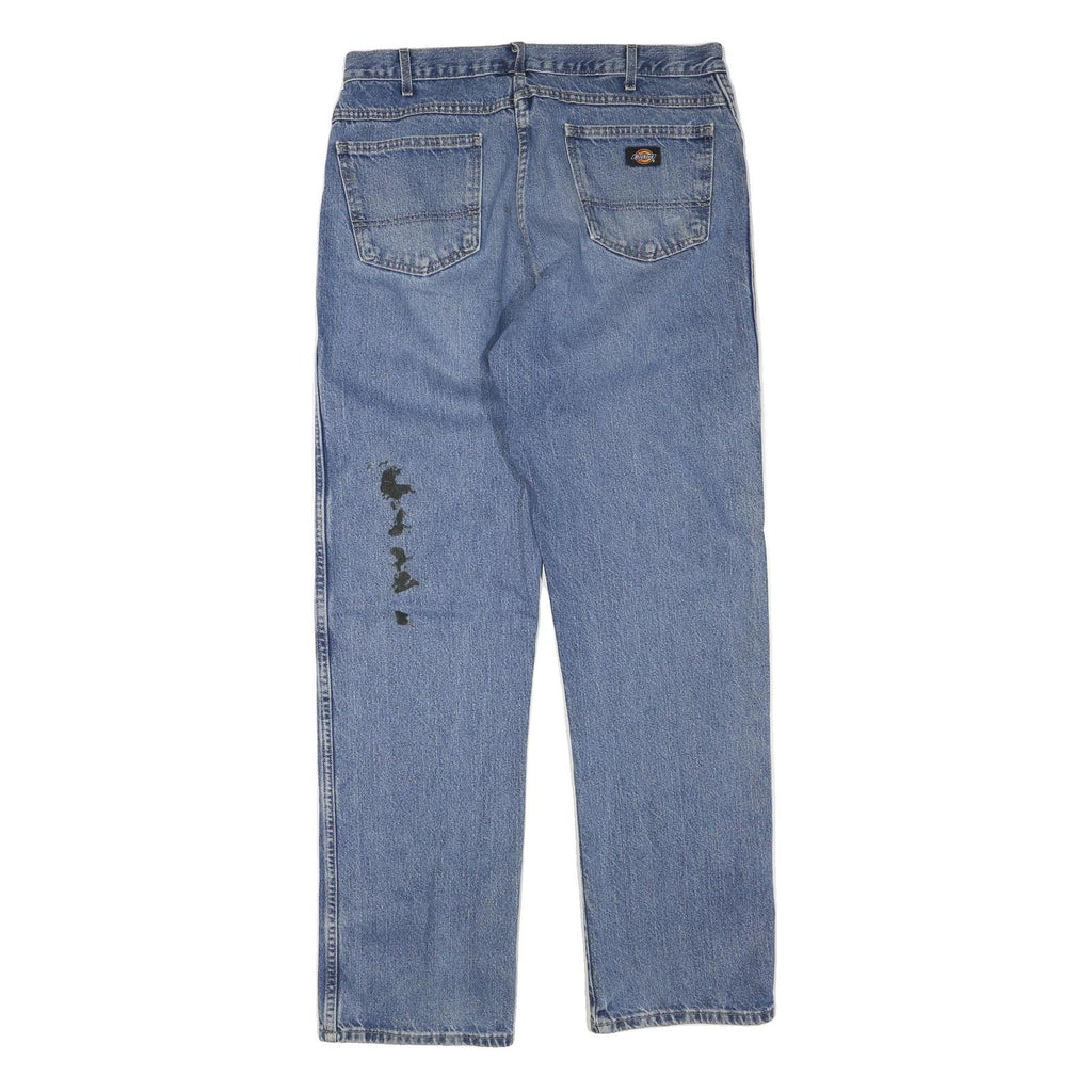 DICKIES Mens Jeans Blue Regular Straight Denim Medium W34 L34 Zip Cotton Blend