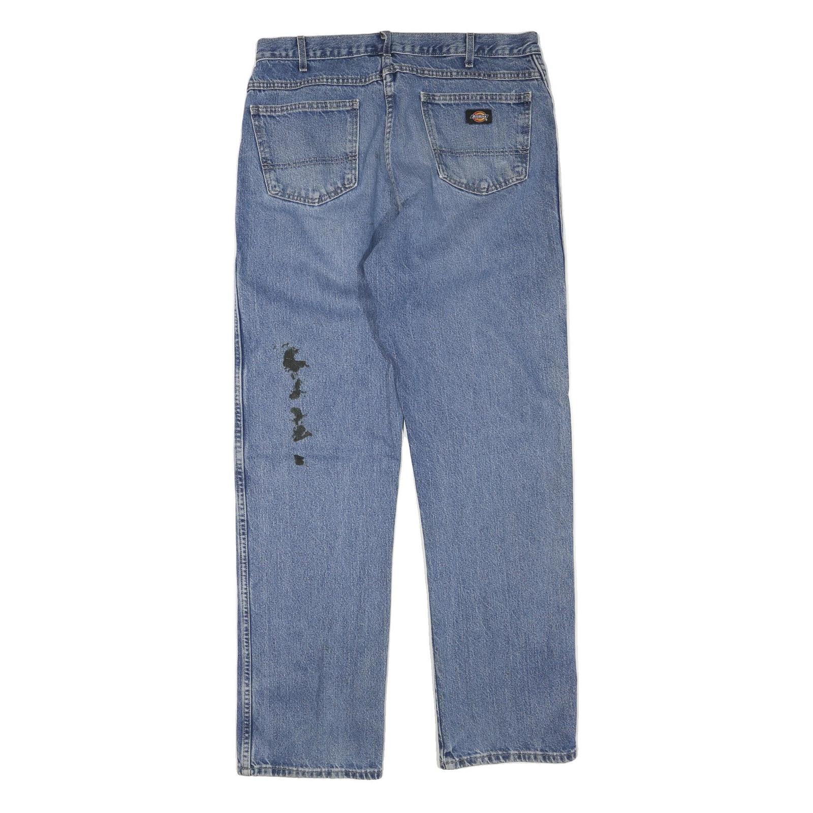 DICKIES Mens Jeans Blue Regular Straight Denim Medium W34 L34 Zip Cotton Blend