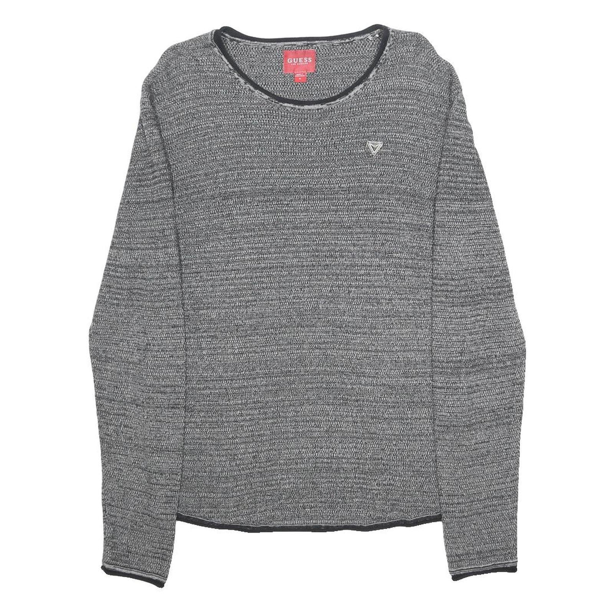 GUESS Mens Grey Plain Cotton Jumper Crew Neck Basic Knit S Stylish Casual