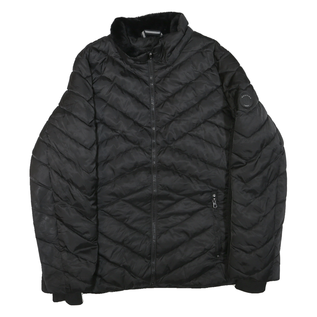 NAUTICA Womens Black Outdoor Jacket 2XL Polyester Blend Woven Chevron Pattern