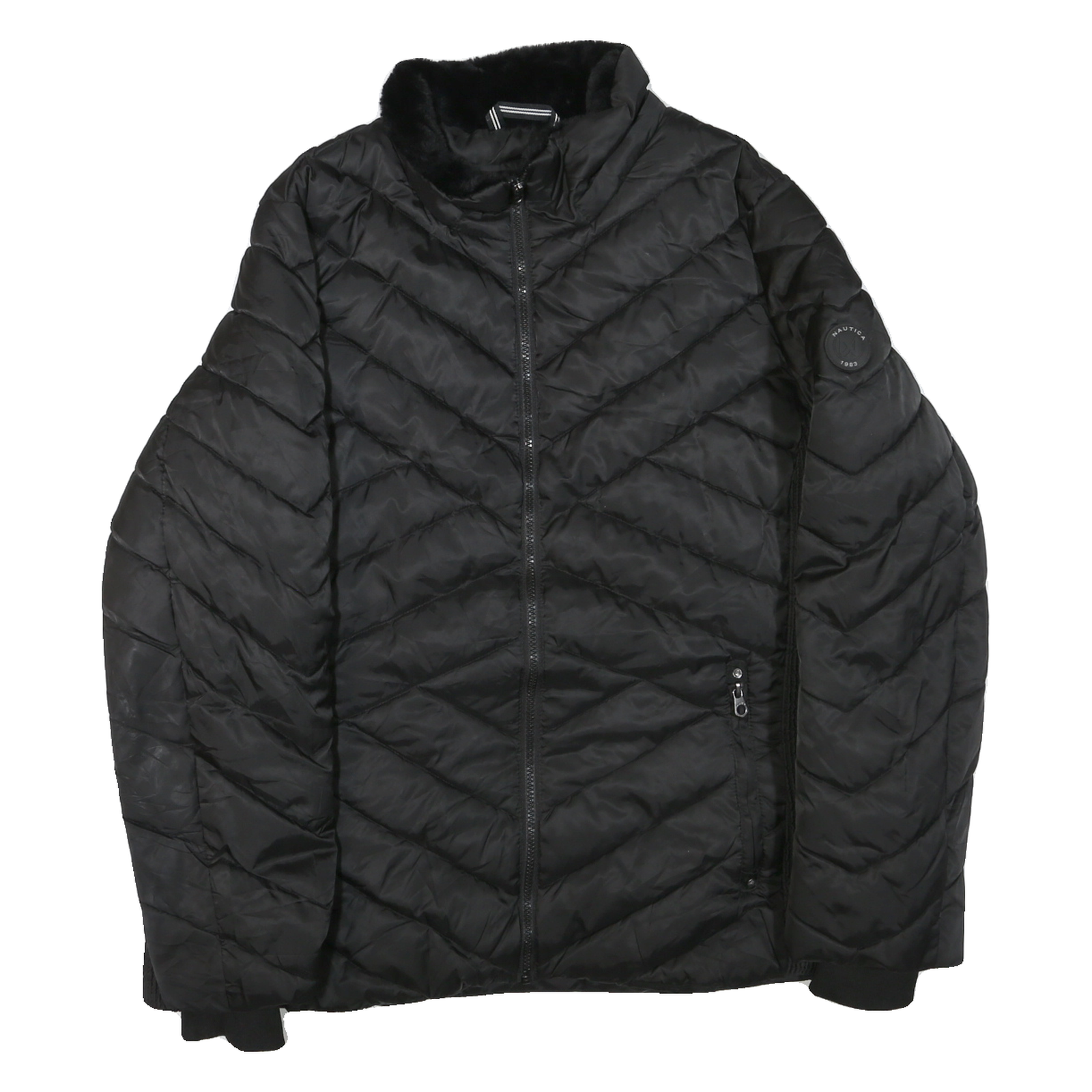 NAUTICA Womens Black Outdoor Jacket 2XL Polyester Blend Woven Chevron Pattern