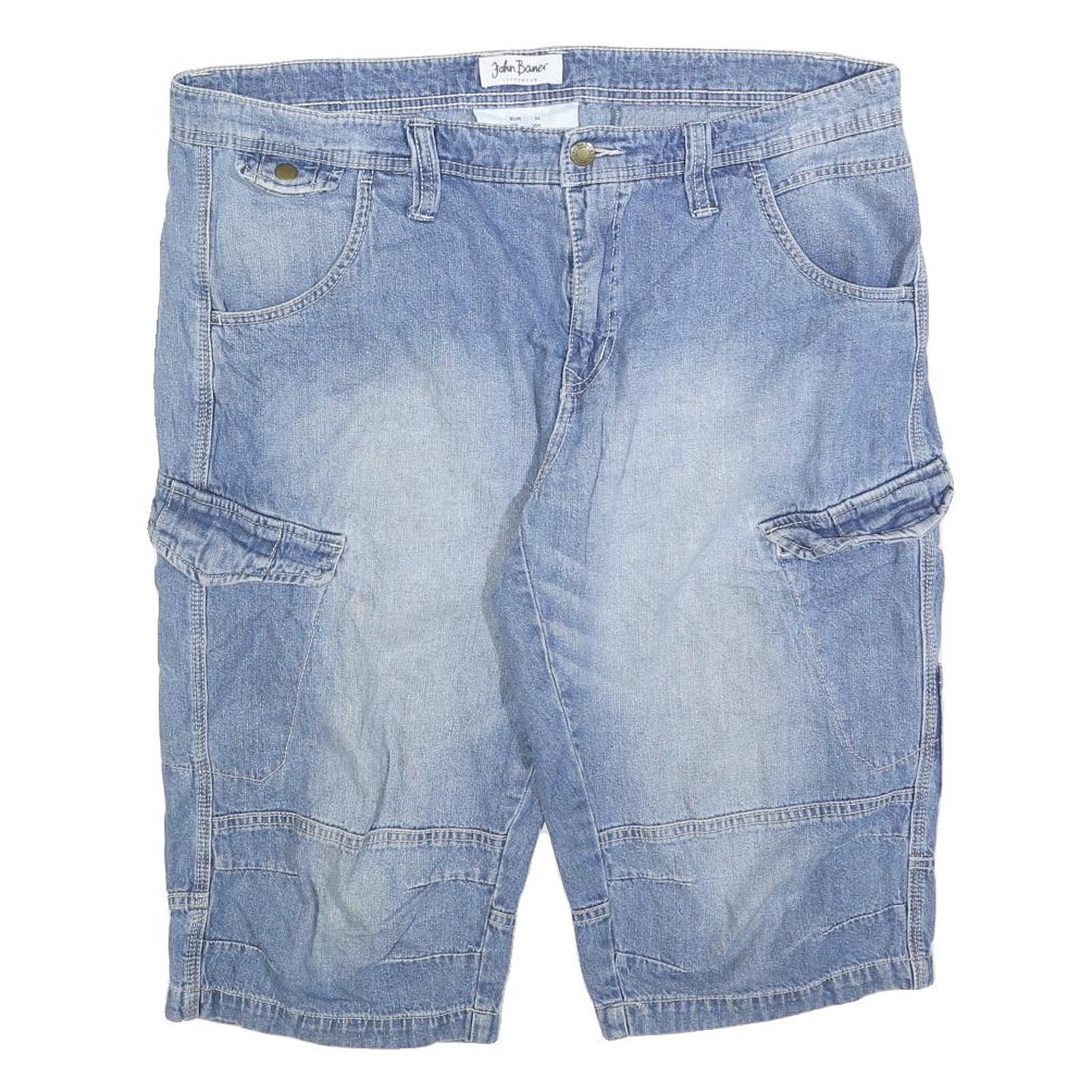 JOHN BANER Mens Shorts Blue Denim Cargo 2XL W40 Cotton Blend Casual