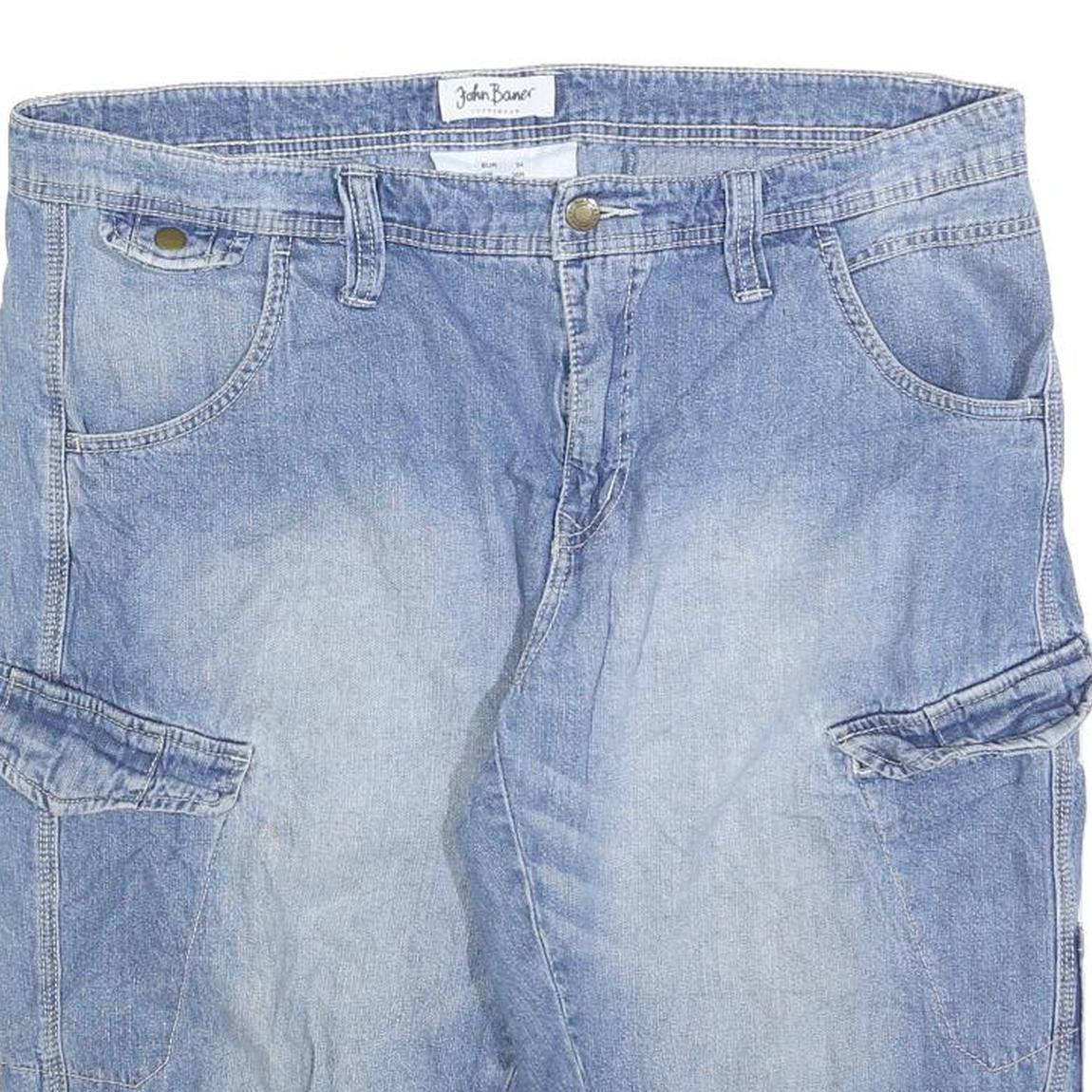 JOHN BANER Mens Shorts Blue Denim Cargo 2XL W40 Cotton Blend Casual