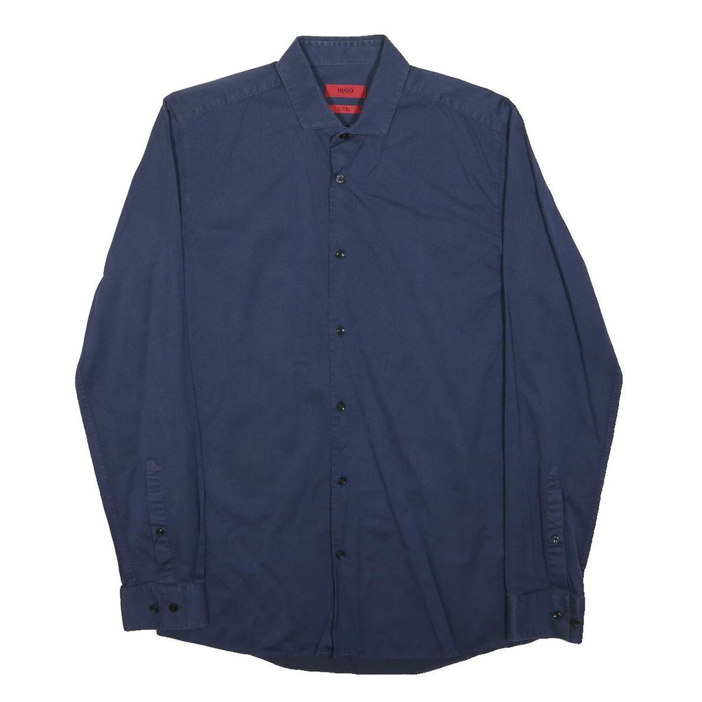 HUGO Mens Blue Shirt Cotton S Long Sleeve Button Closure Classic Fit