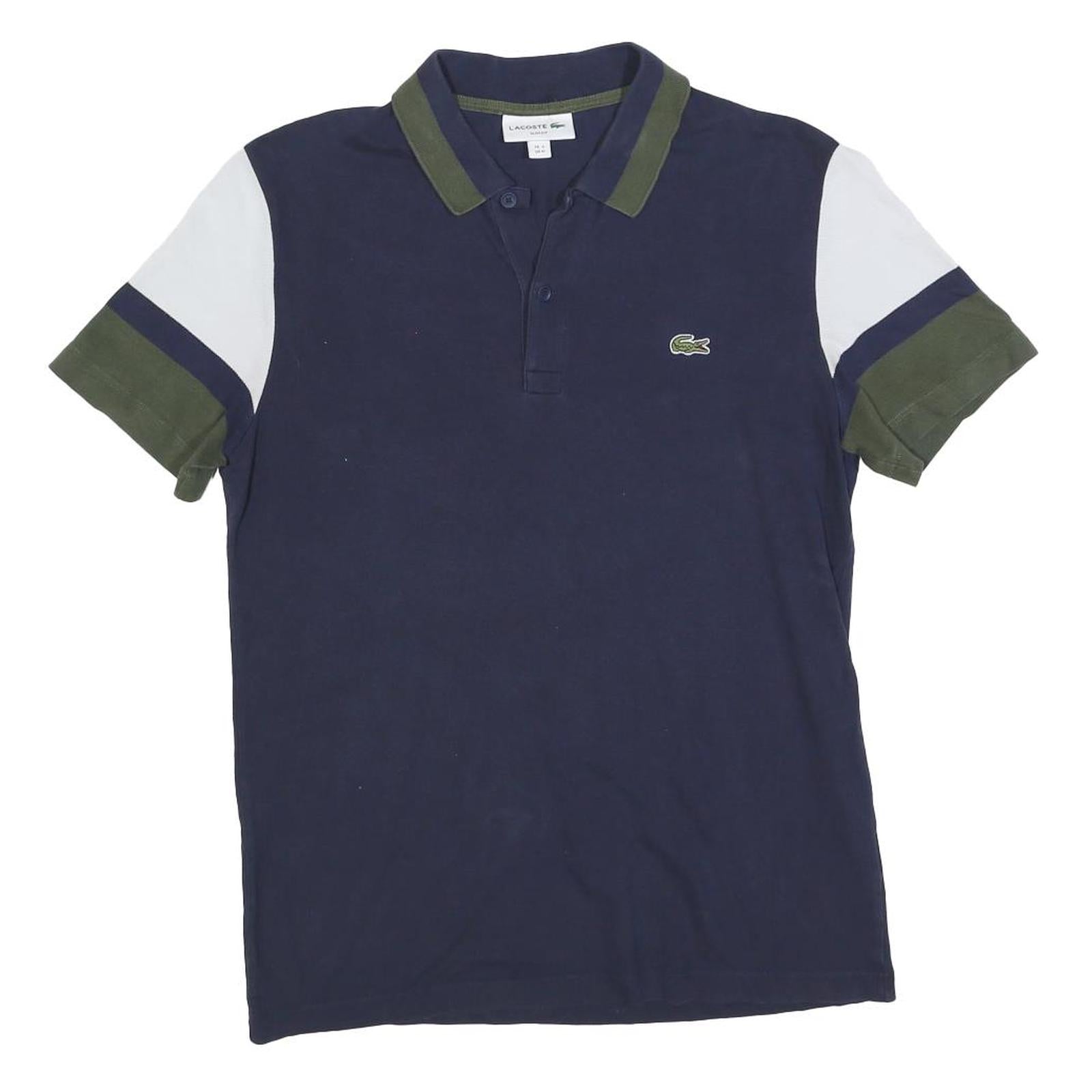 LACOSTE Mens Navy Blue & White Colourblock Short Sleeve Cotton Blend Polo Shirt