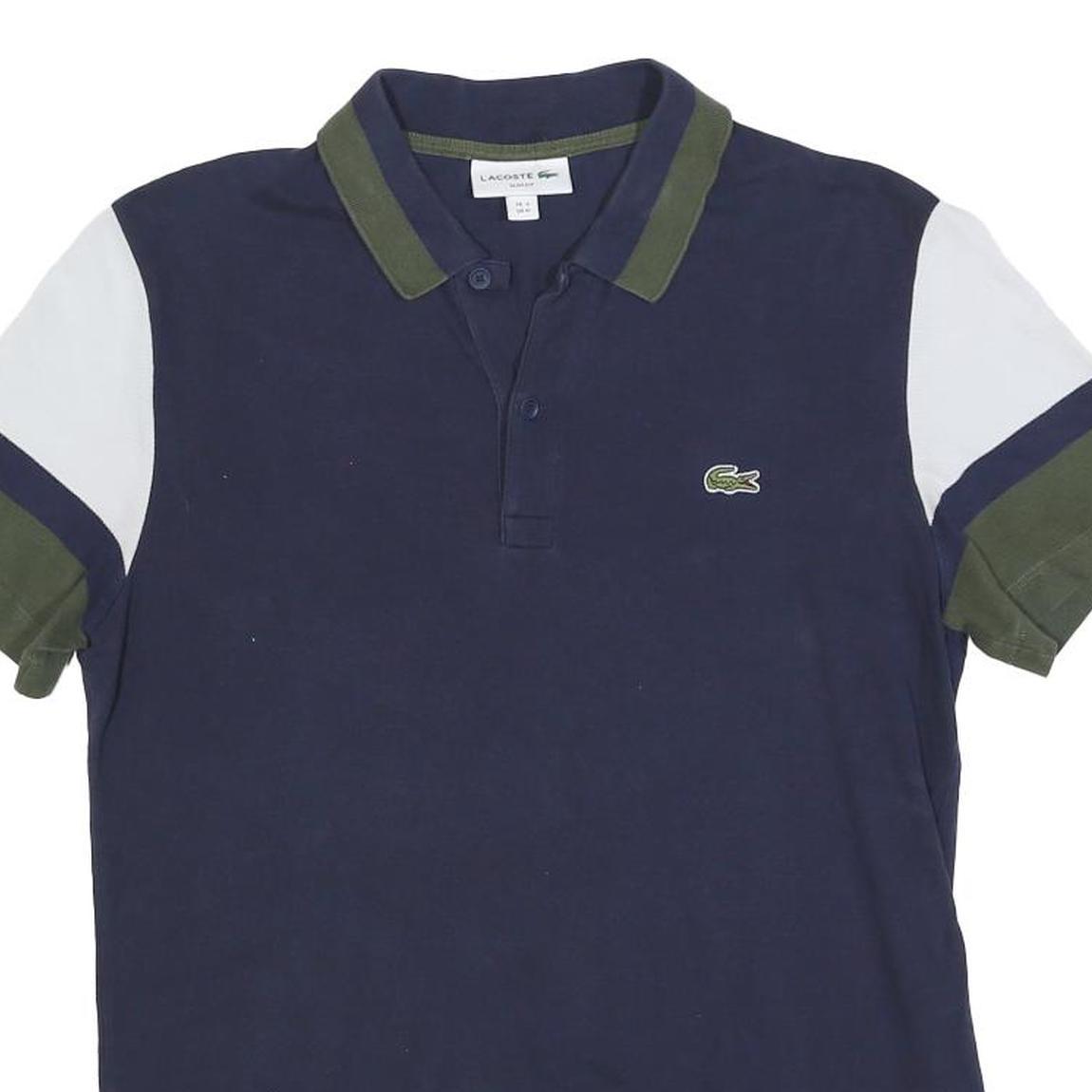LACOSTE Mens Navy Blue & White Colourblock Short Sleeve Cotton Blend Polo Shirt