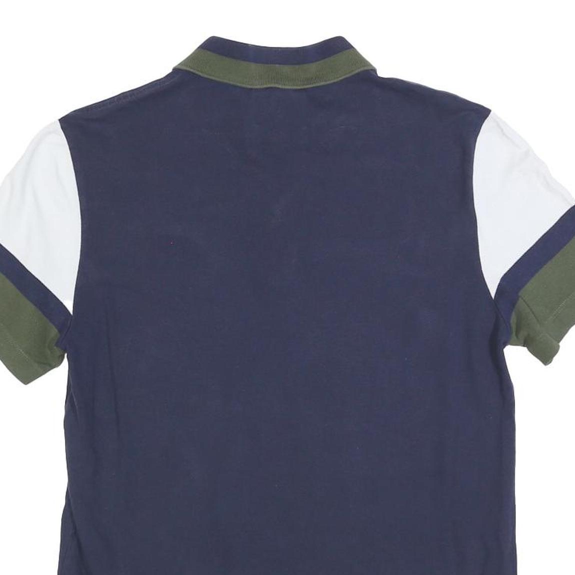 LACOSTE Mens Navy Blue & White Colourblock Short Sleeve Cotton Blend Polo Shirt