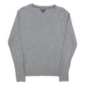 TOMMY HILFIGER Girls Grey Plain Cotton Jumper V-Neck Cable Knit L Lightweight