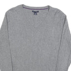 TOMMY HILFIGER Girls Grey Plain Cotton Jumper V-Neck Cable Knit L Lightweight