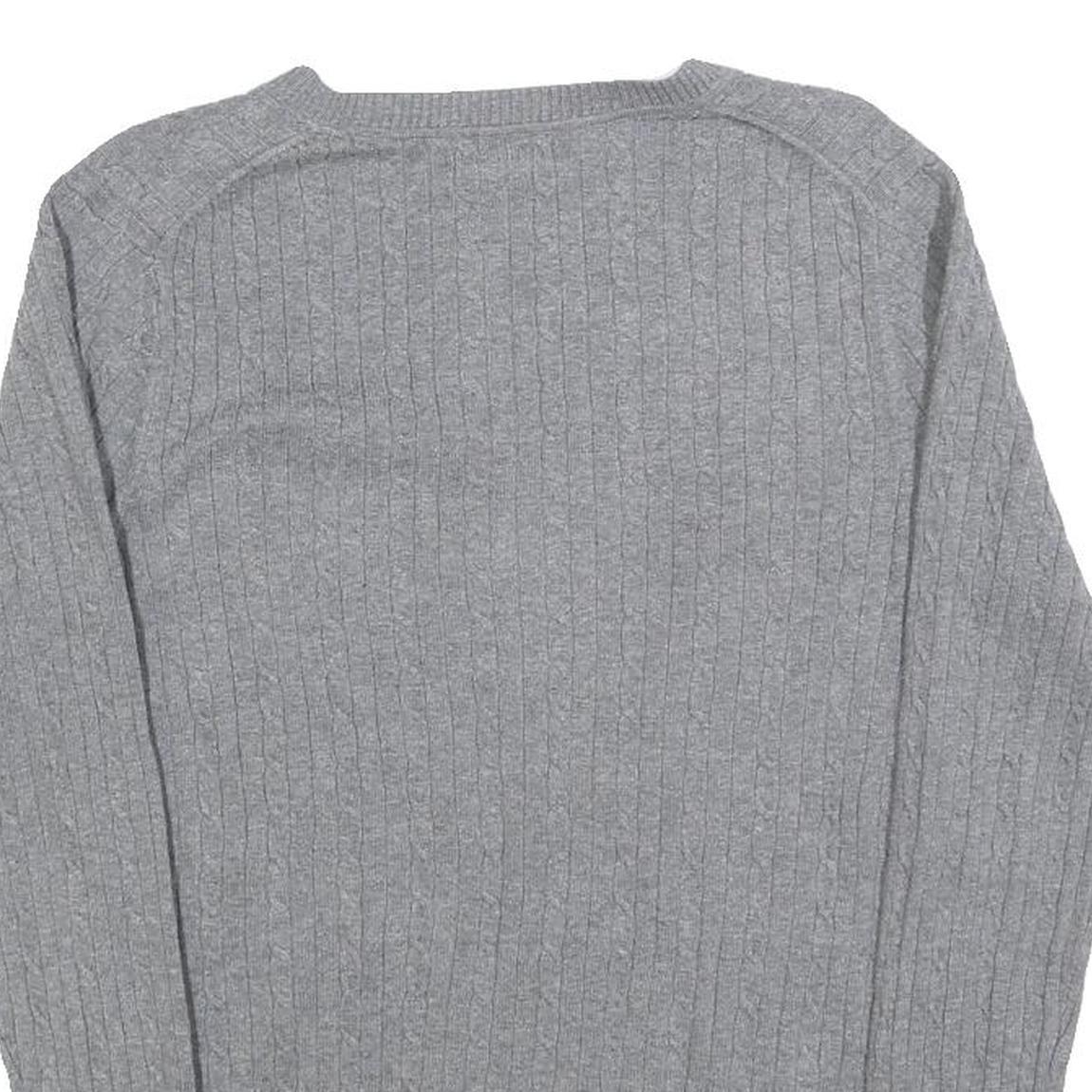 TOMMY HILFIGER Girls Grey Plain Cotton Jumper V-Neck Cable Knit L Lightweight