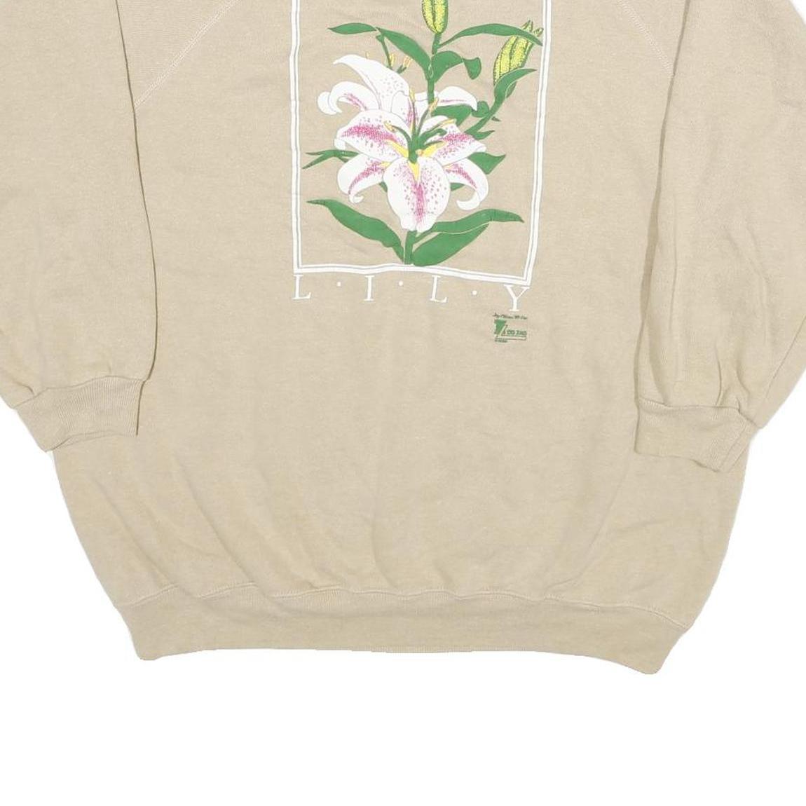 HANES Womens Beige Floral Print Crew Neck XL Cotton Blend Sweatshirt Casual