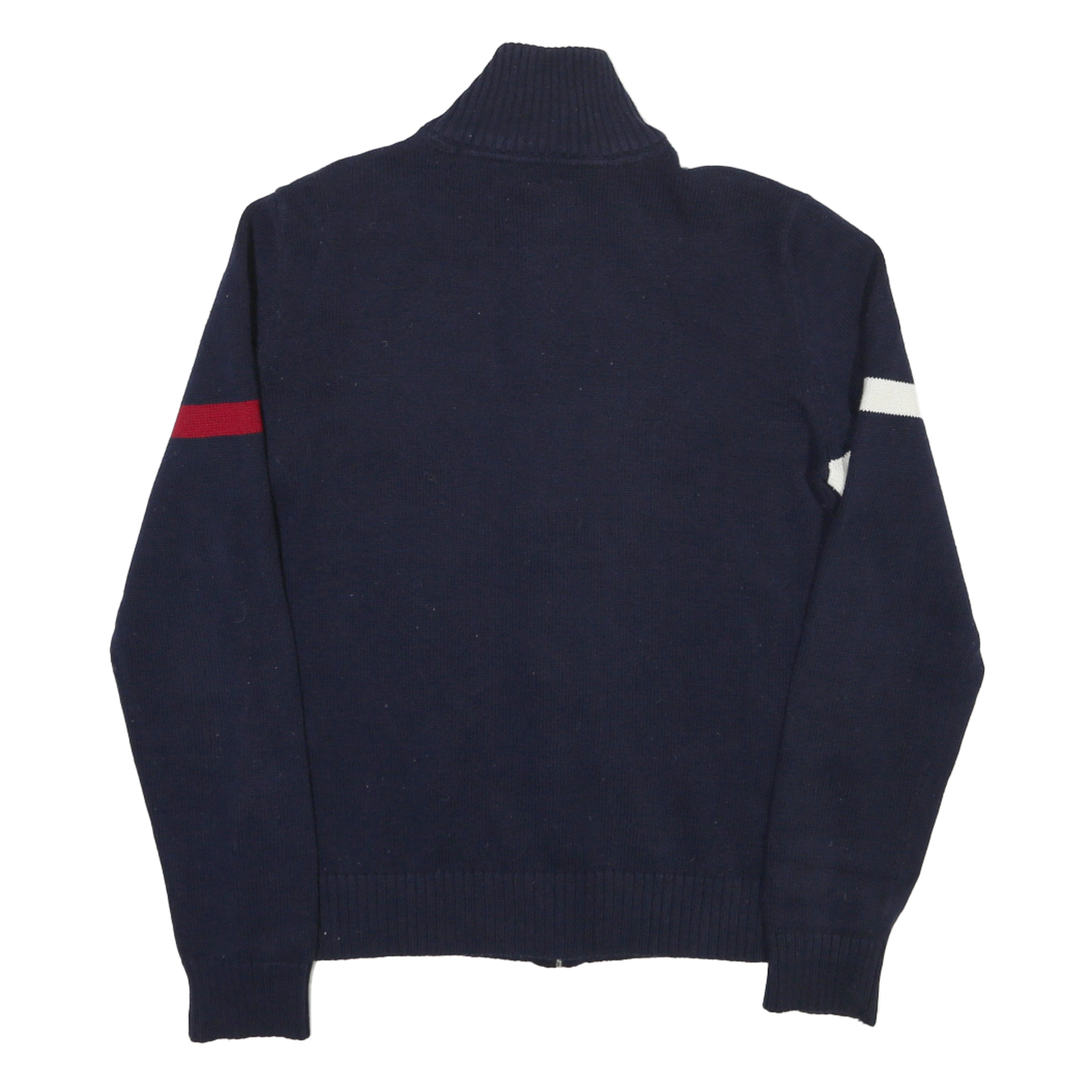 TOMMY HILFIGER Womens Navy Blue Patterned Zip-Up Cable Knit L Jumper Cotton