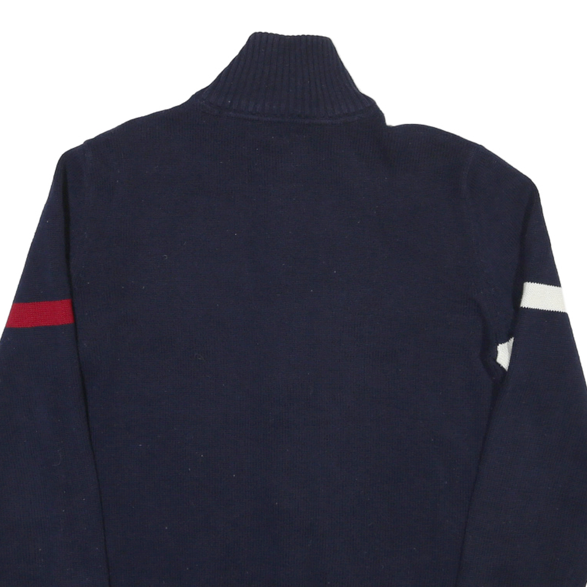 TOMMY HILFIGER Womens Navy Blue Patterned Zip-Up Cable Knit L Jumper Cotton