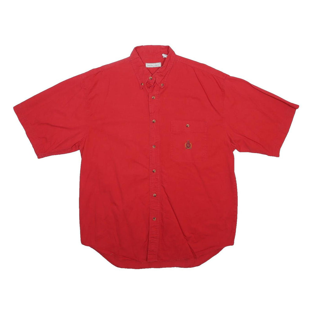 BUGLE BOY Mens Red Short Sleeve Shirt XL Button Pocket Embroidered Logo Cotton
