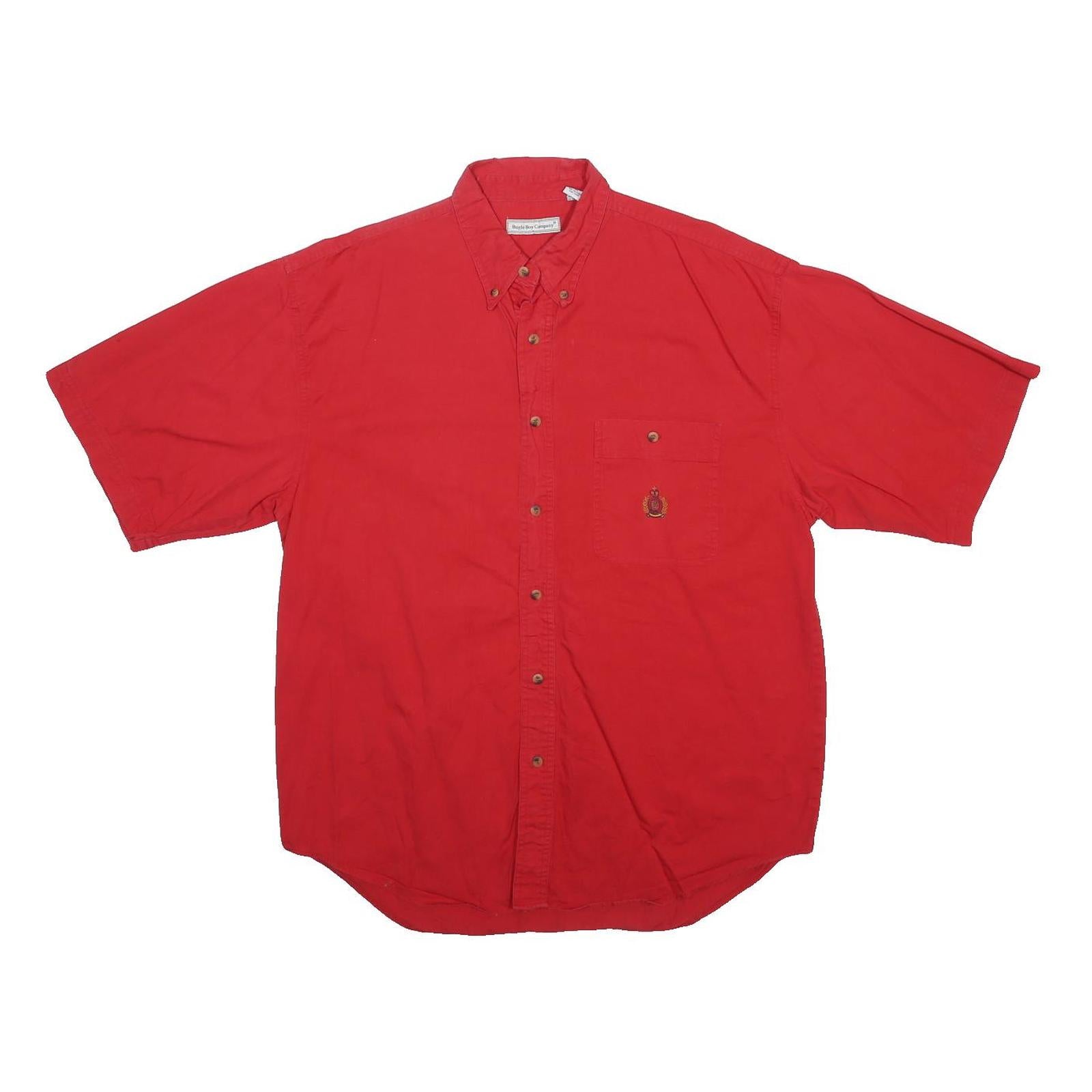 BUGLE BOY Mens Red Short Sleeve Shirt XL Button Pocket Embroidered Logo Cotton