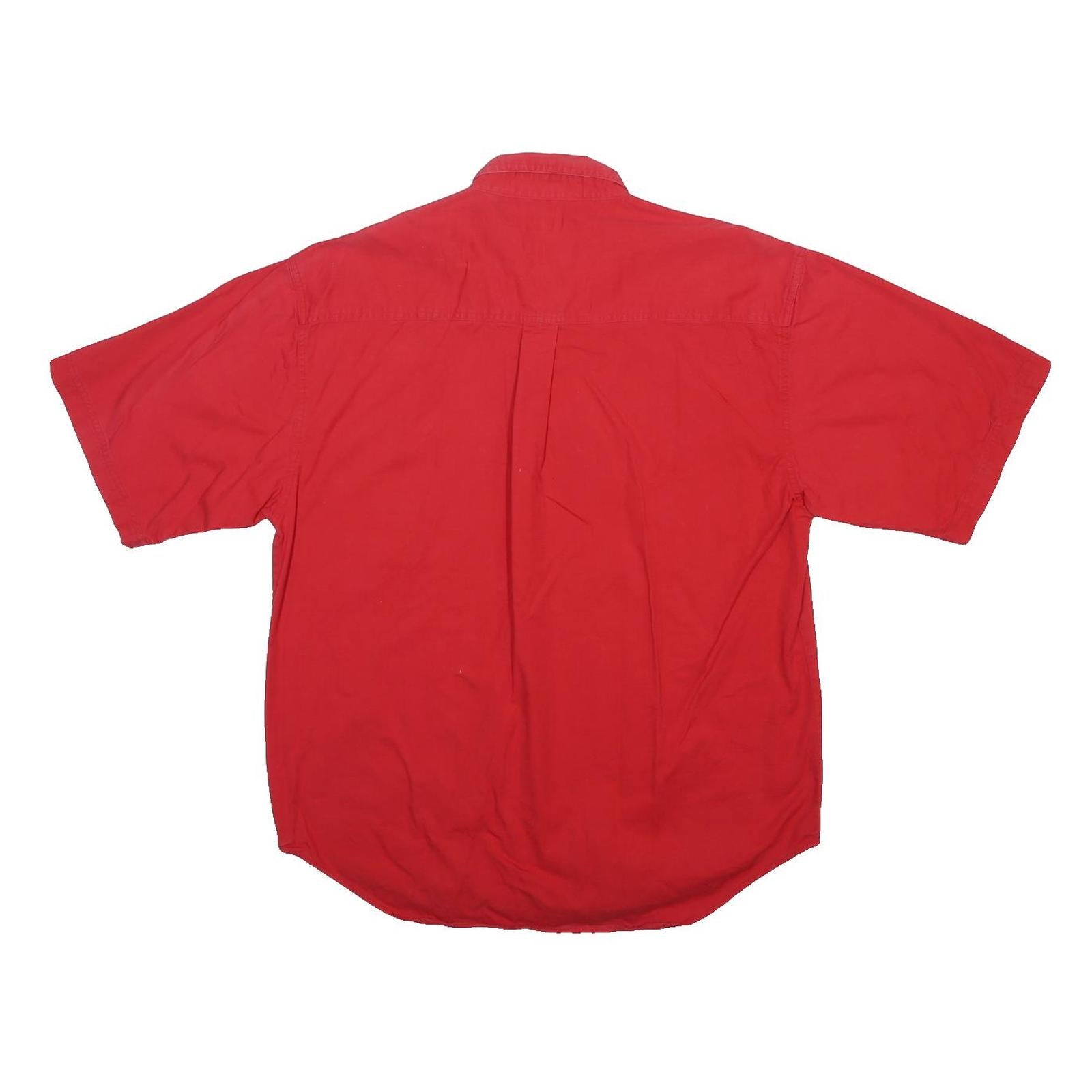 BUGLE BOY Mens Red Short Sleeve Shirt XL Button Pocket Embroidered Logo Cotton