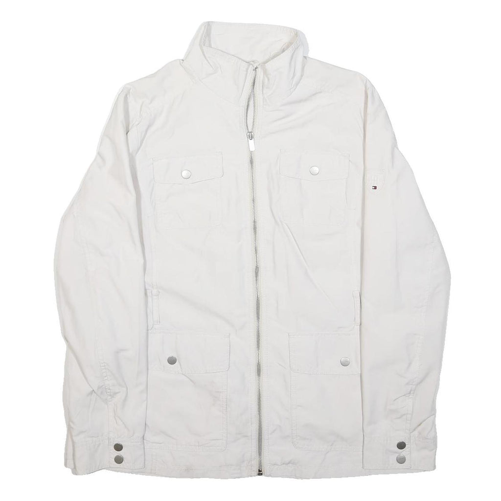 TOMMY HILFIGER Womens White Jacket L Polyester Plain Zip Utility Pockets