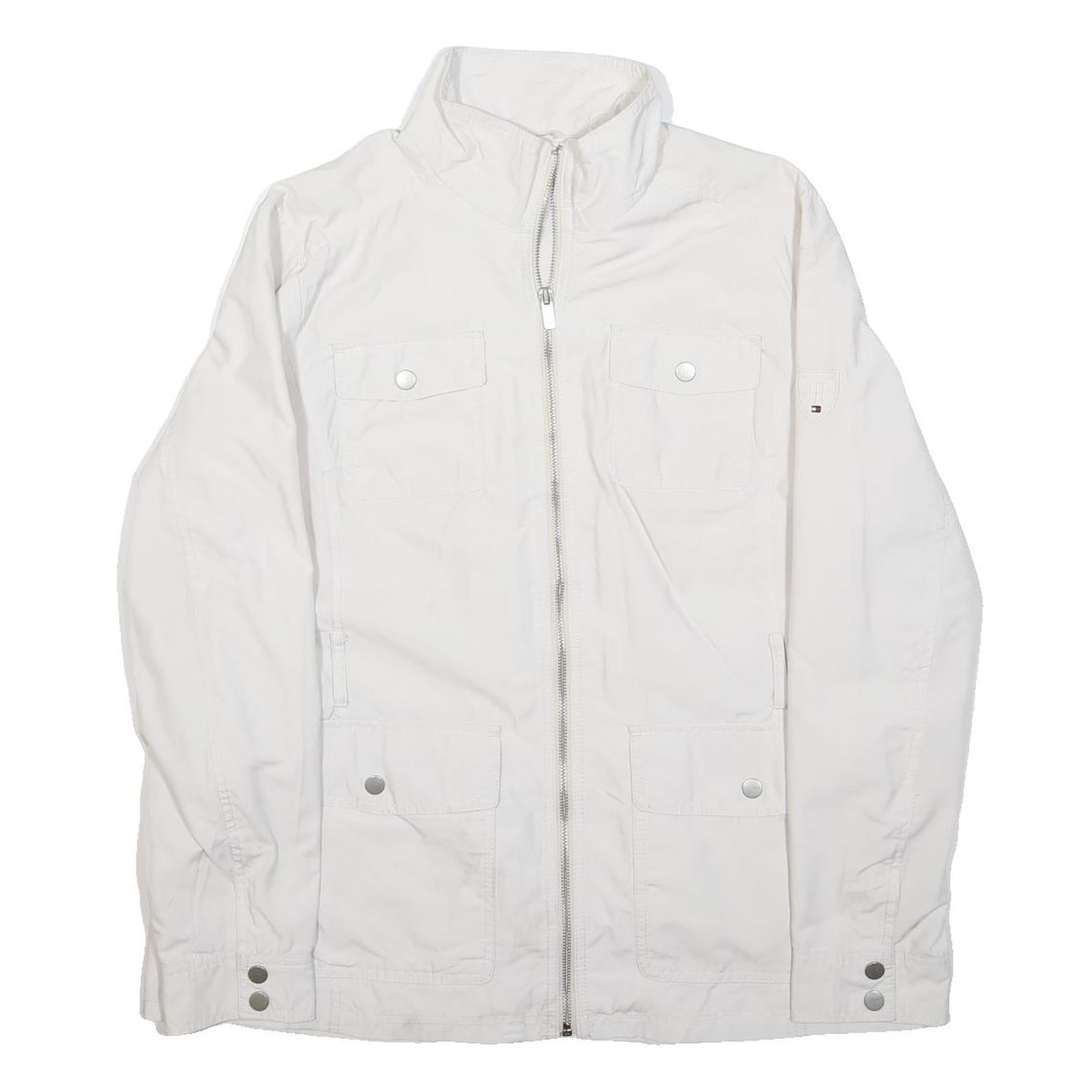 TOMMY HILFIGER Womens White Jacket L Polyester Plain Zip Utility Pockets