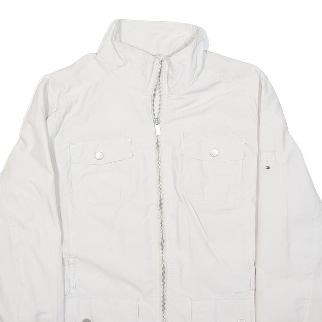TOMMY HILFIGER Womens White Jacket L Polyester Plain Zip Utility Pockets