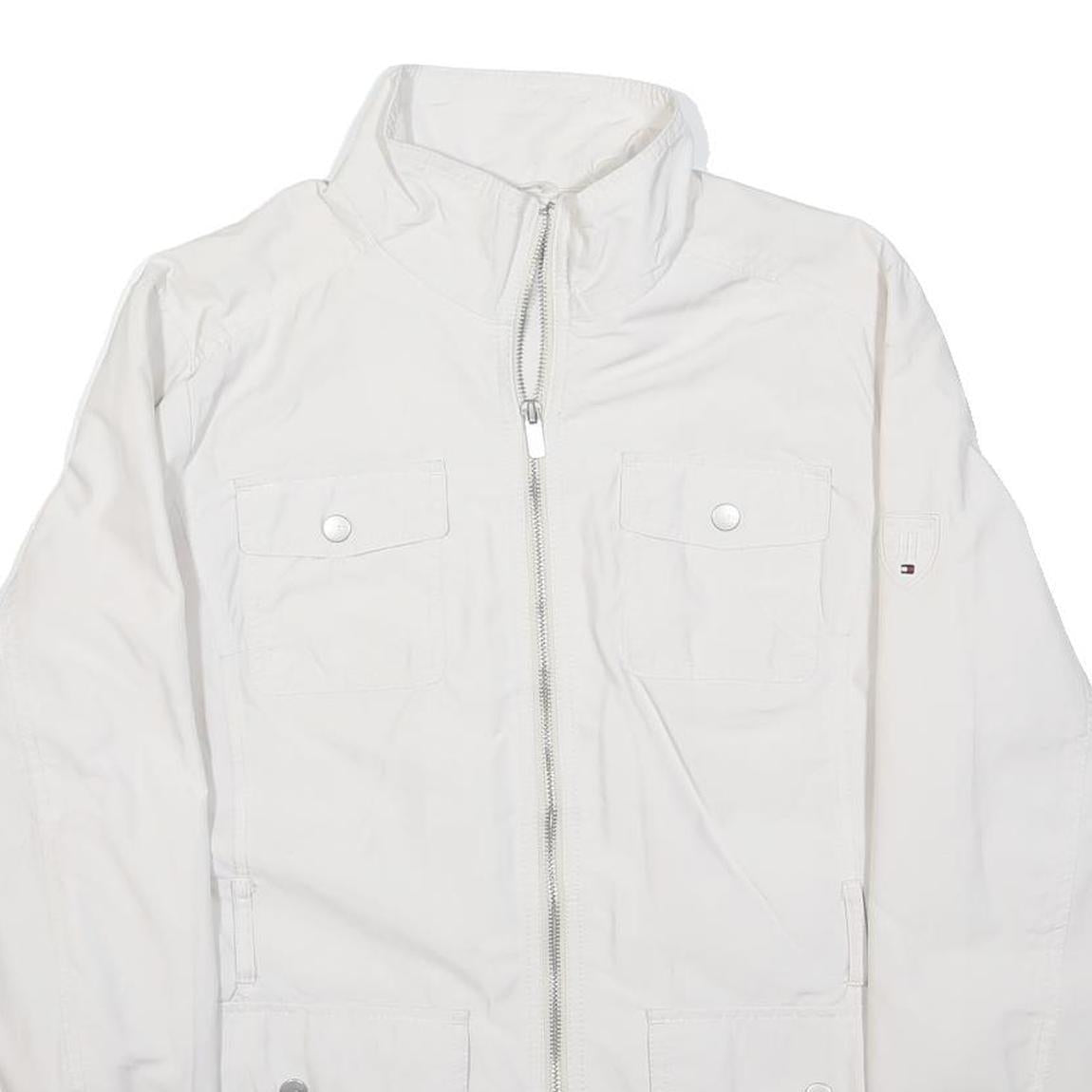 TOMMY HILFIGER Womens White Jacket L Polyester Plain Zip Utility Pockets