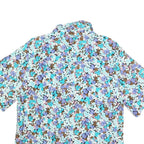 ZARA Womens Blue Brown Floral Printed Basic Short Sleeve Shirt L Light Top