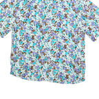 ZARA Womens Blue Brown Floral Printed Basic Short Sleeve Shirt L Light Top