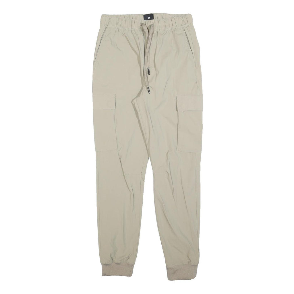 H&M Womens Slim Beige Polyester Blend Cargo Jogger Trousers W26 L28 Drawstring
