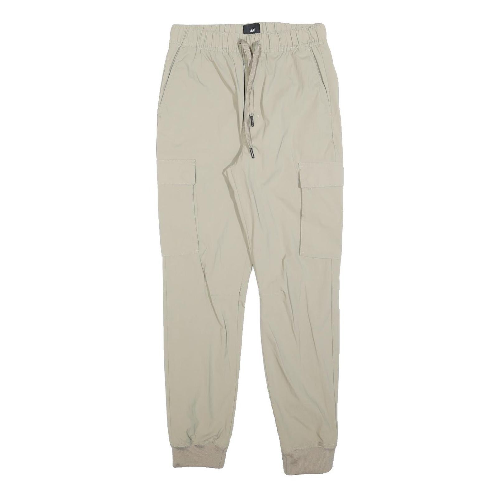 H&M Womens Slim Beige Polyester Blend Cargo Jogger Trousers W26 L28 Drawstring