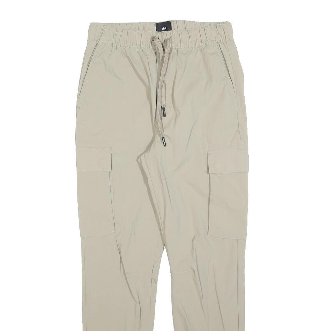 H&M Womens Slim Beige Polyester Blend Cargo Jogger Trousers W26 L28 Drawstring